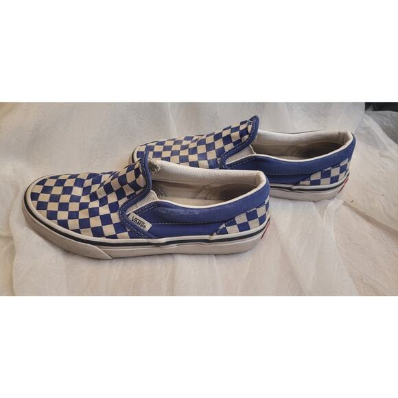 VANS Slip-On Checkerboard Shoes Blue White Skate Size 3 Kids School Comfort - Picture 6 of 10